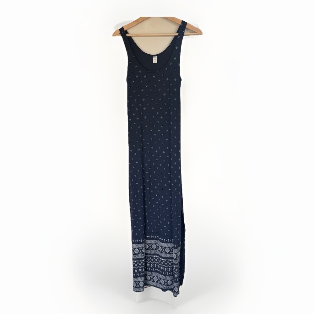 Old Navy Boho Blue White Sleeveless Tank Maxi Dress Size Small Casual Beach